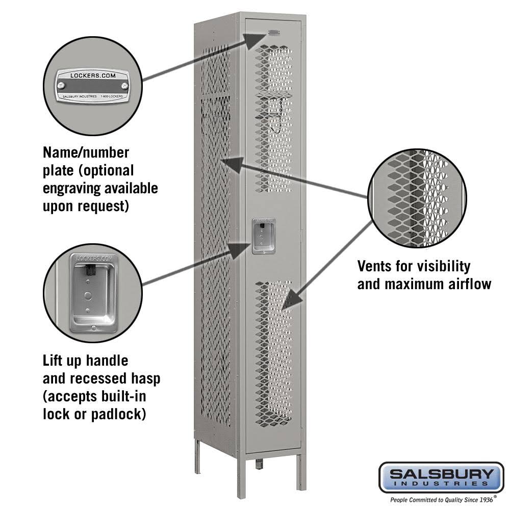 Vented Metal Locker Single Tier Gray Assembled J447735