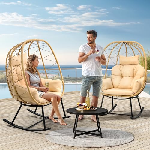 Beige Wicker Rocking Egg Chair K235626