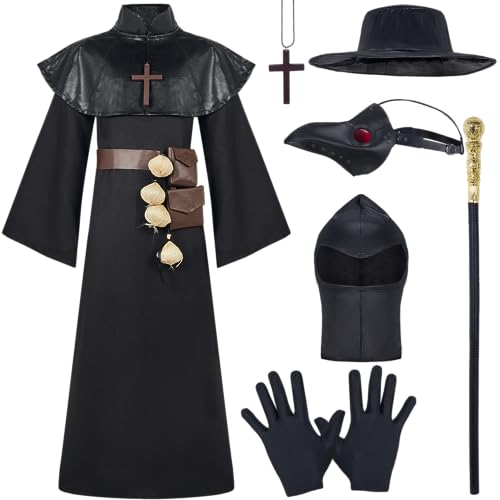 Black Plague Doctor Costume Set 10 in 1 Kids X-Large J96164