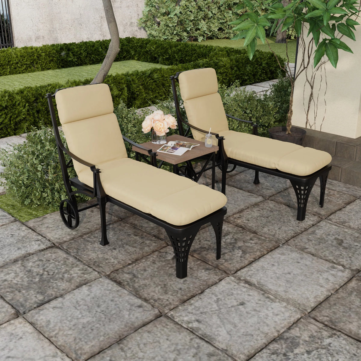 Antique Beige Rectangular Outdoor Chaise Lounge Cushion J393