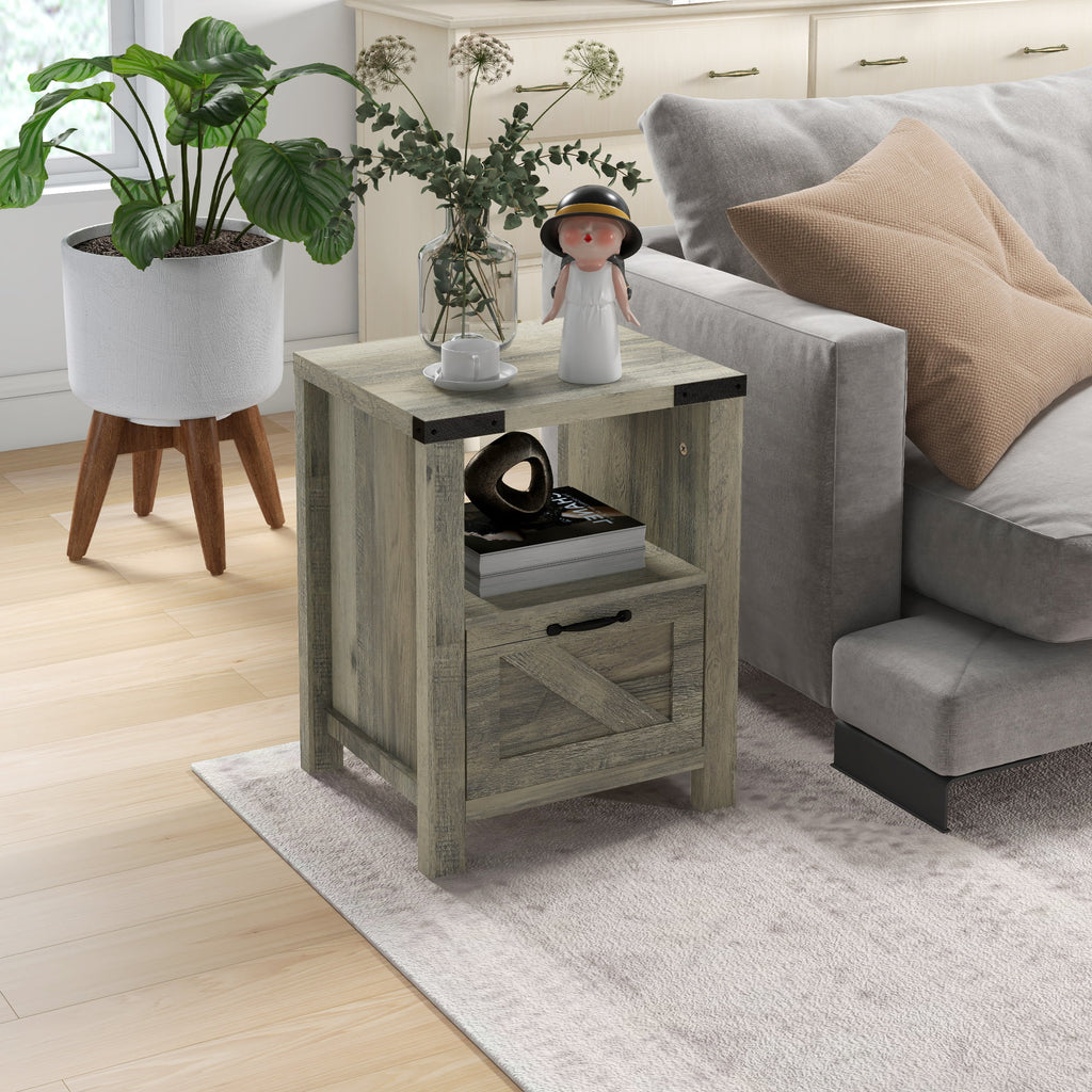 Set of 2 Gray Oak Side Table with Storage T2796