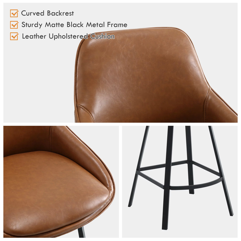 Brown Faux Leather Upholstered Bar Stools Set of 2 U46704