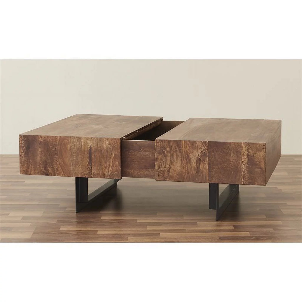 Brown Modern Hard Wood Coffee Table with Sliding Top J39039