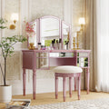 Pink Vanity Set with Tri-Fold Mirror and Stool N1093