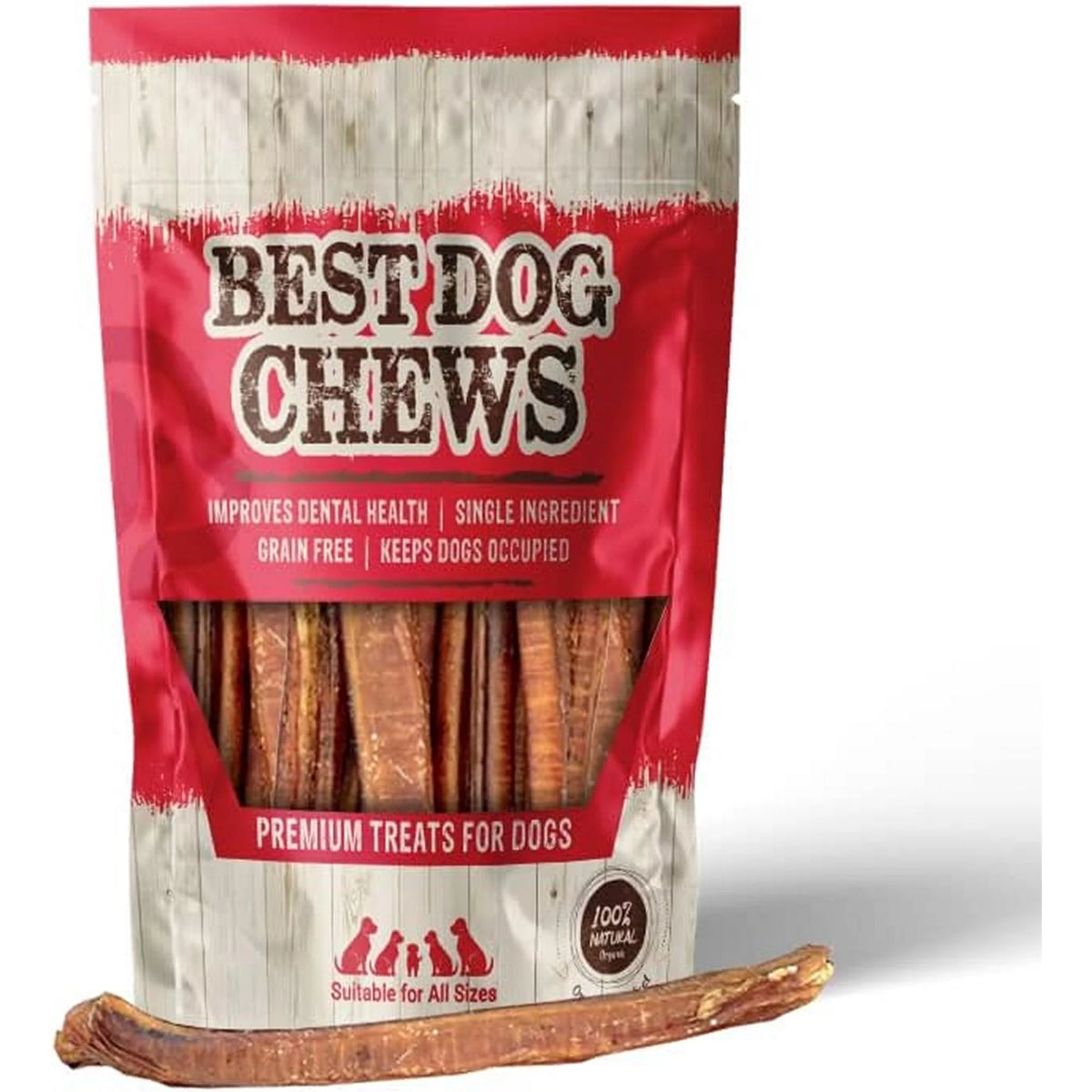 12 Inch 6 Count All Natural Grain Free Rawhide Free Beef Dog Chews D641