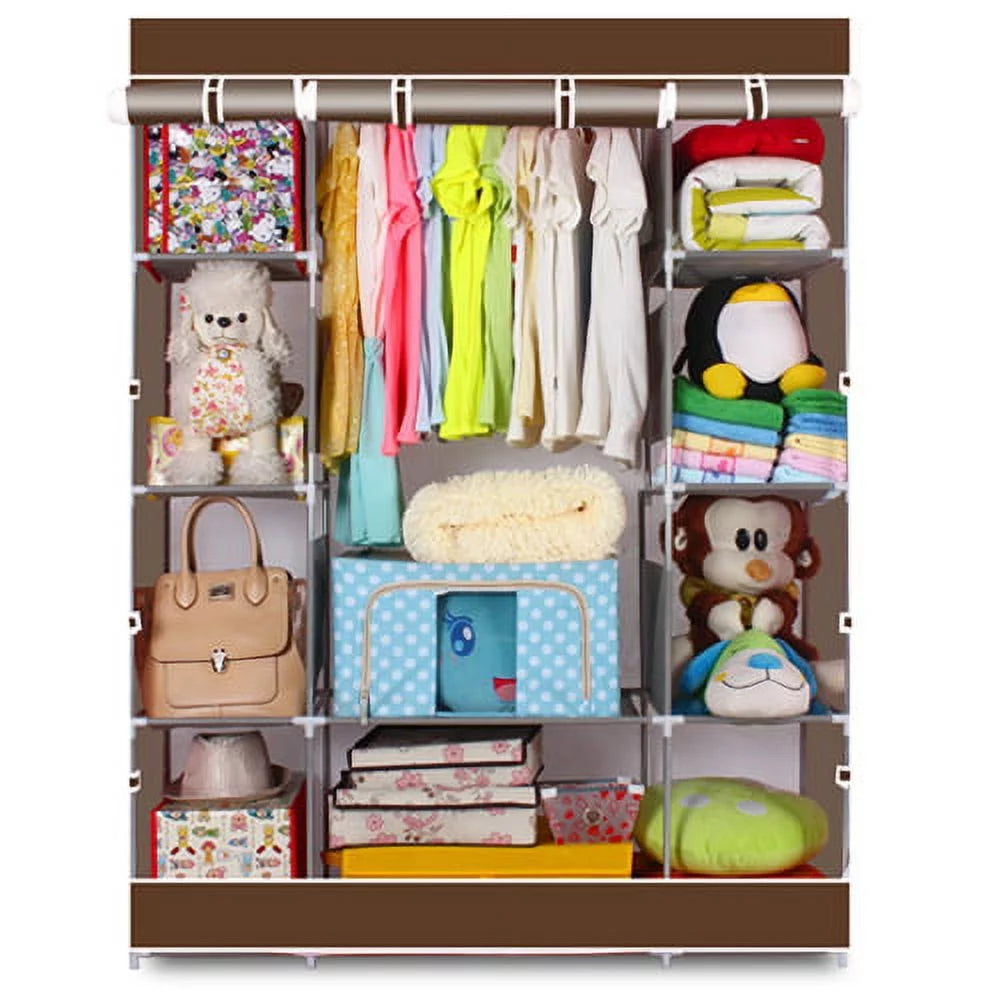4-Tier Portable Closet Storage Organizer Wardrobe Clothes Rack with Shelves E758