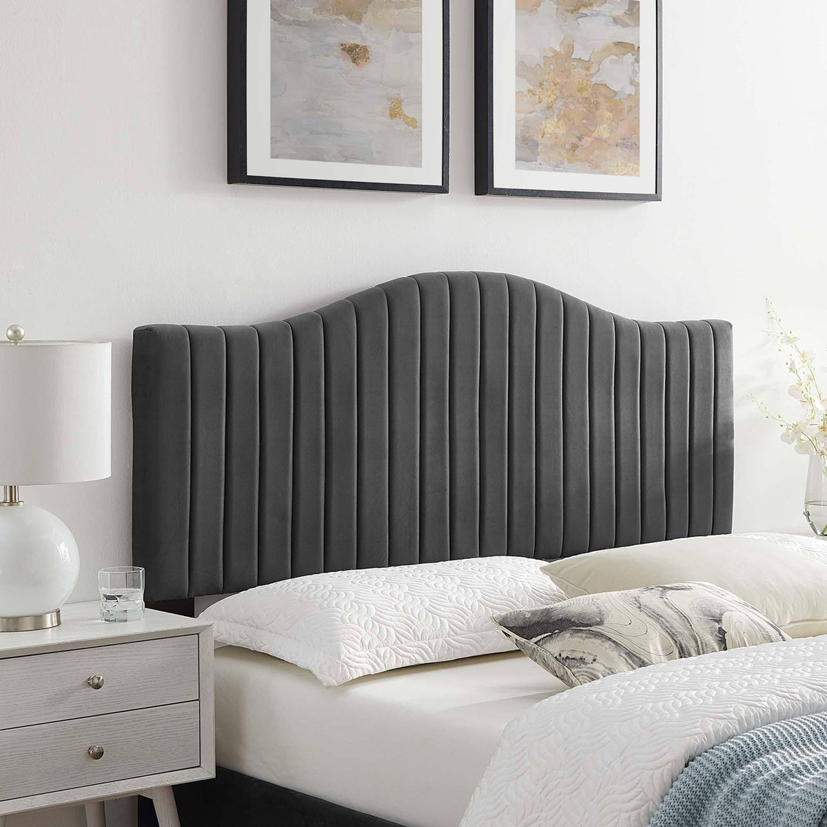 White Channel Tufted Performance Velvet King/California King Headboard G921533