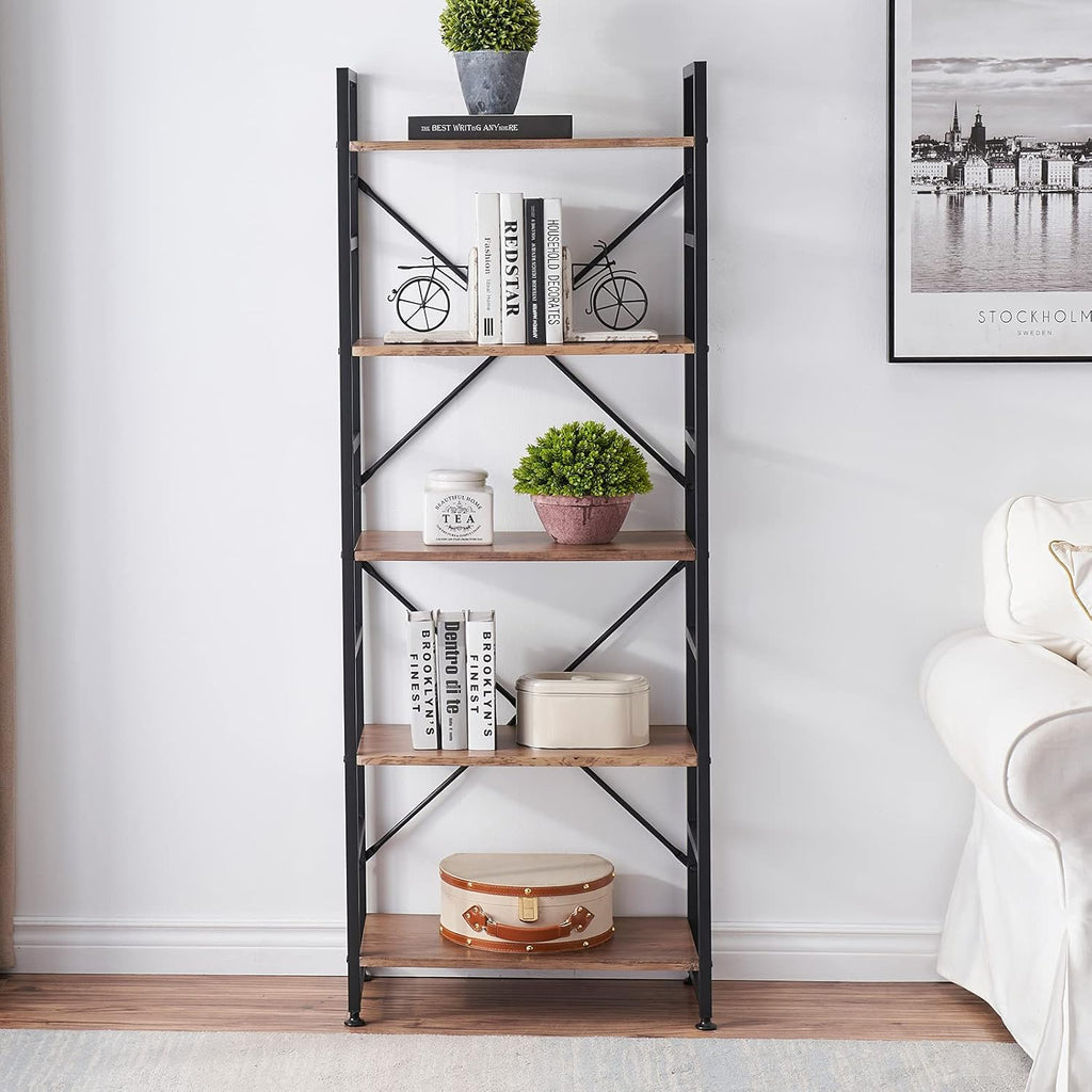5 Tier Wood Bookshelf with Metal Frame Q19295