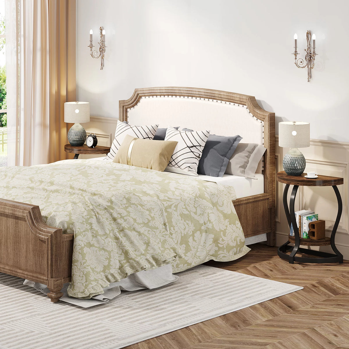 Half-Round 2-Tier Wooden Side Table with Metal Frame T847