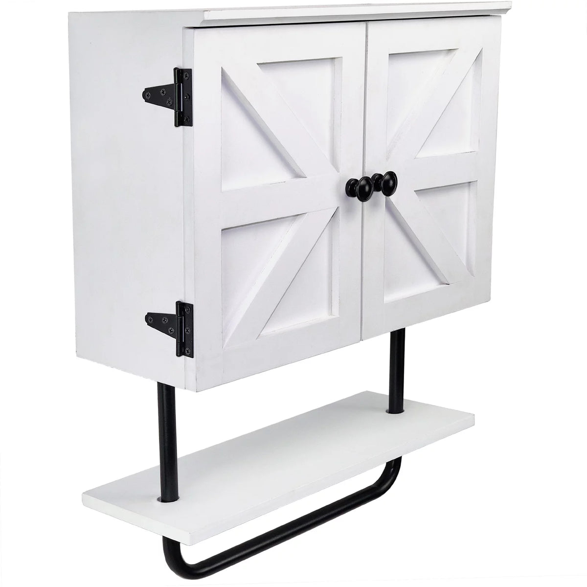 White Bathroom Wall Cabinet with Adjustable Shelf and Towel Bar D5310