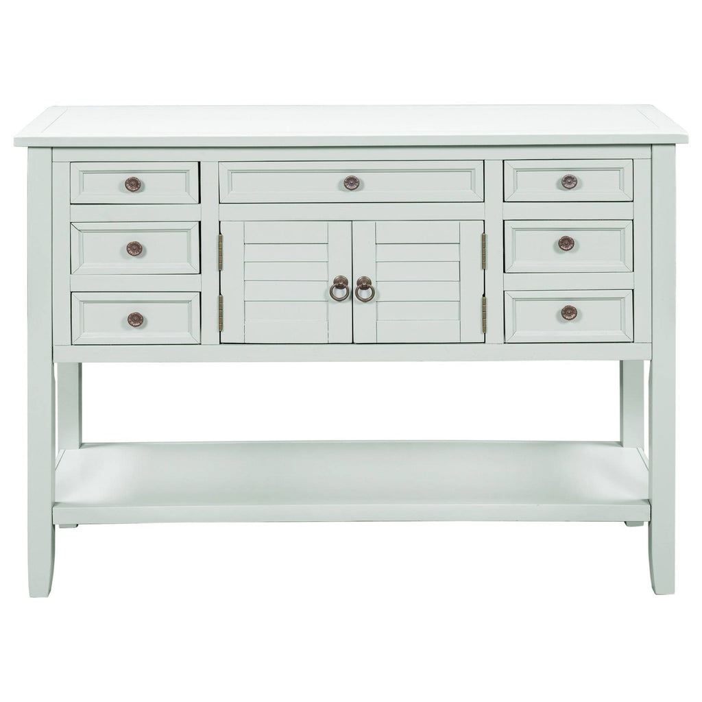 Light Blue Green Pine Console Table with 7 Drawers 1 Cabinet 1 Shelf L77747