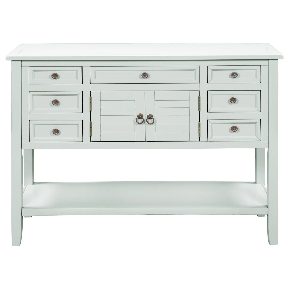 Light Blue Green Pine Console Table with 7 Drawers 1 Cabinet 1 Shelf L77747