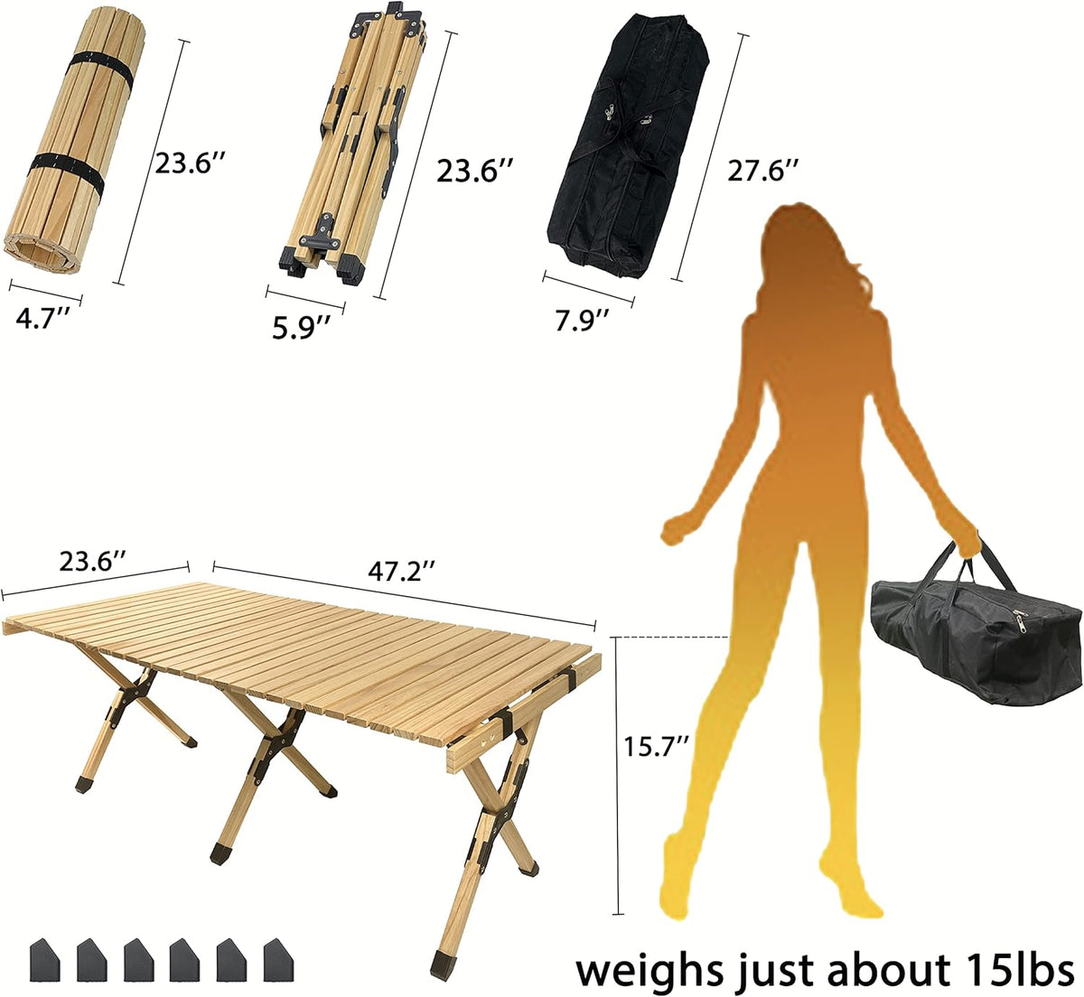 4ft Portable Folding Wood Picnic Table with Carry Bag V839577