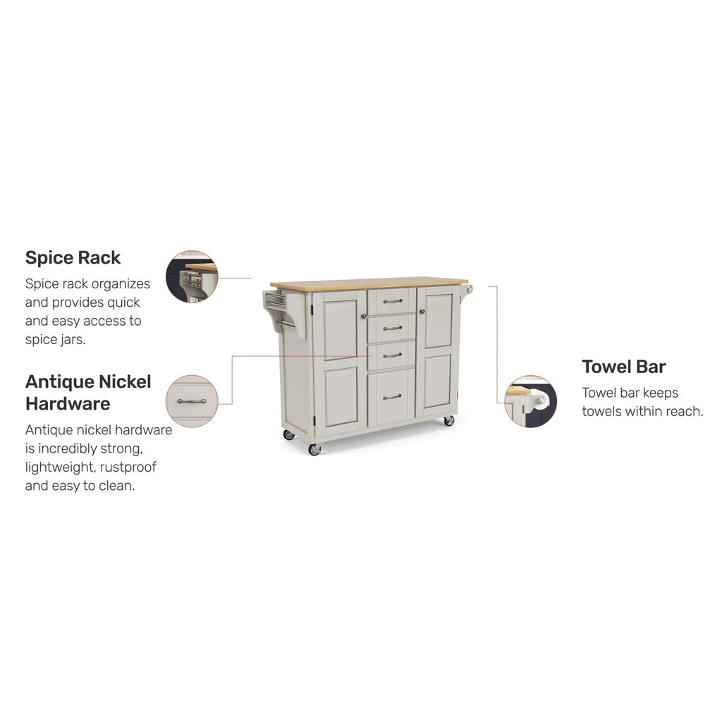 Off White Wood Rolling Kitchen Cart D453620