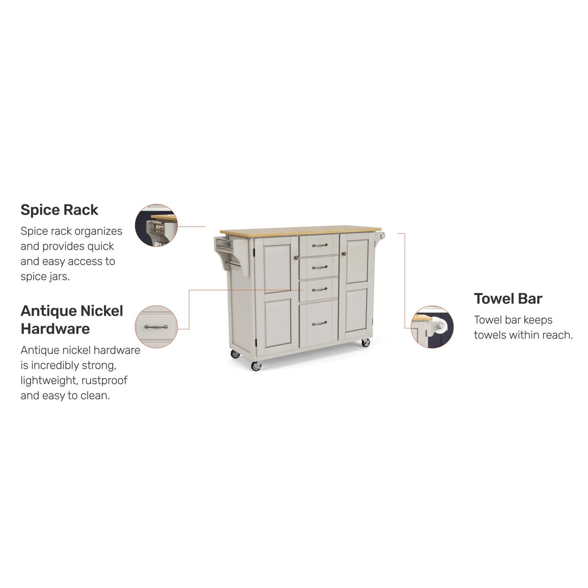 Off White Wood Rolling Kitchen Cart D453620
