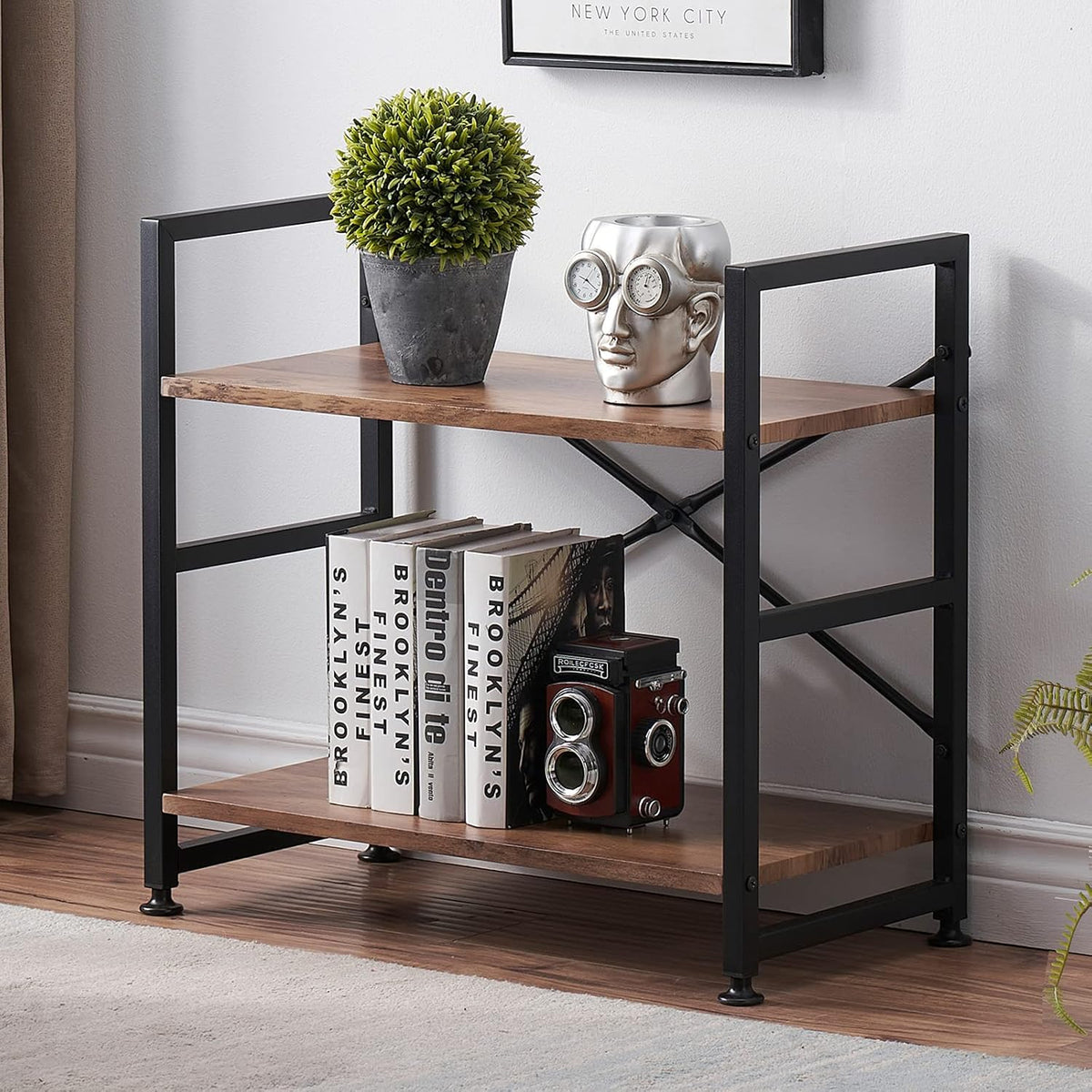5 Tier Wood Bookshelf with Metal Frame Q19295