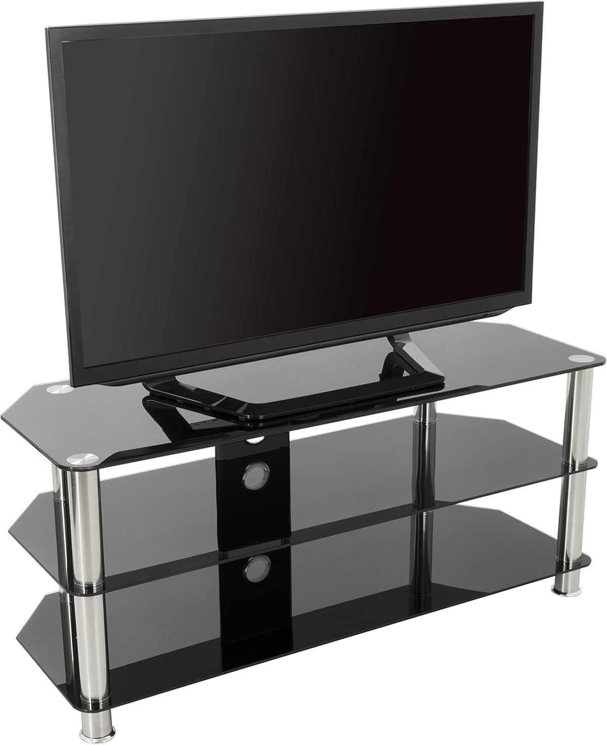 Black Glass Chrome Leg TV Stand with Cable Management X54539