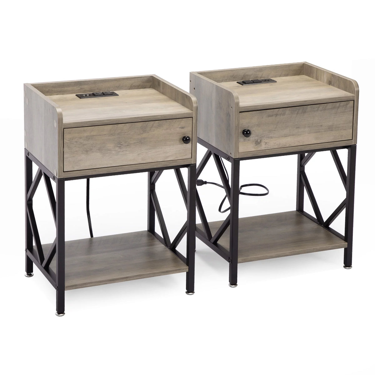 Set of 2 Night Stand with USB Port and Storage Shelf W89856