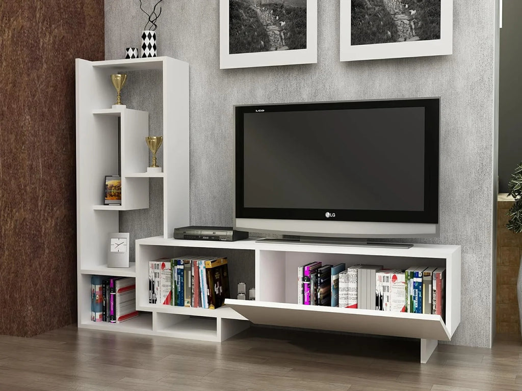 White TV Stand with Shelves for TVs Up to 55 inch G6004
