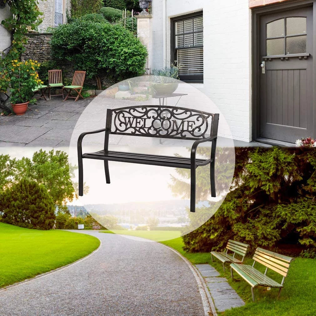 50" Metal Patio Garden Bench with Armrests K303214