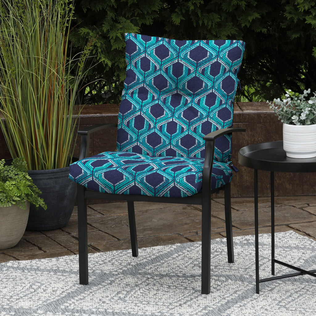 Navy Blue Geo Rectangle Outdoor Chair Cushion C47335