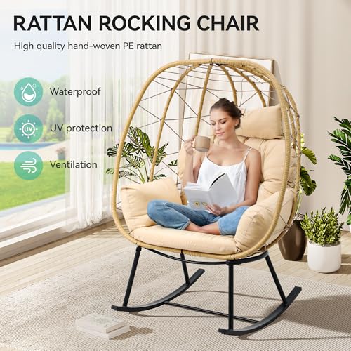 Beige Wicker Rocking Egg Chair K235626