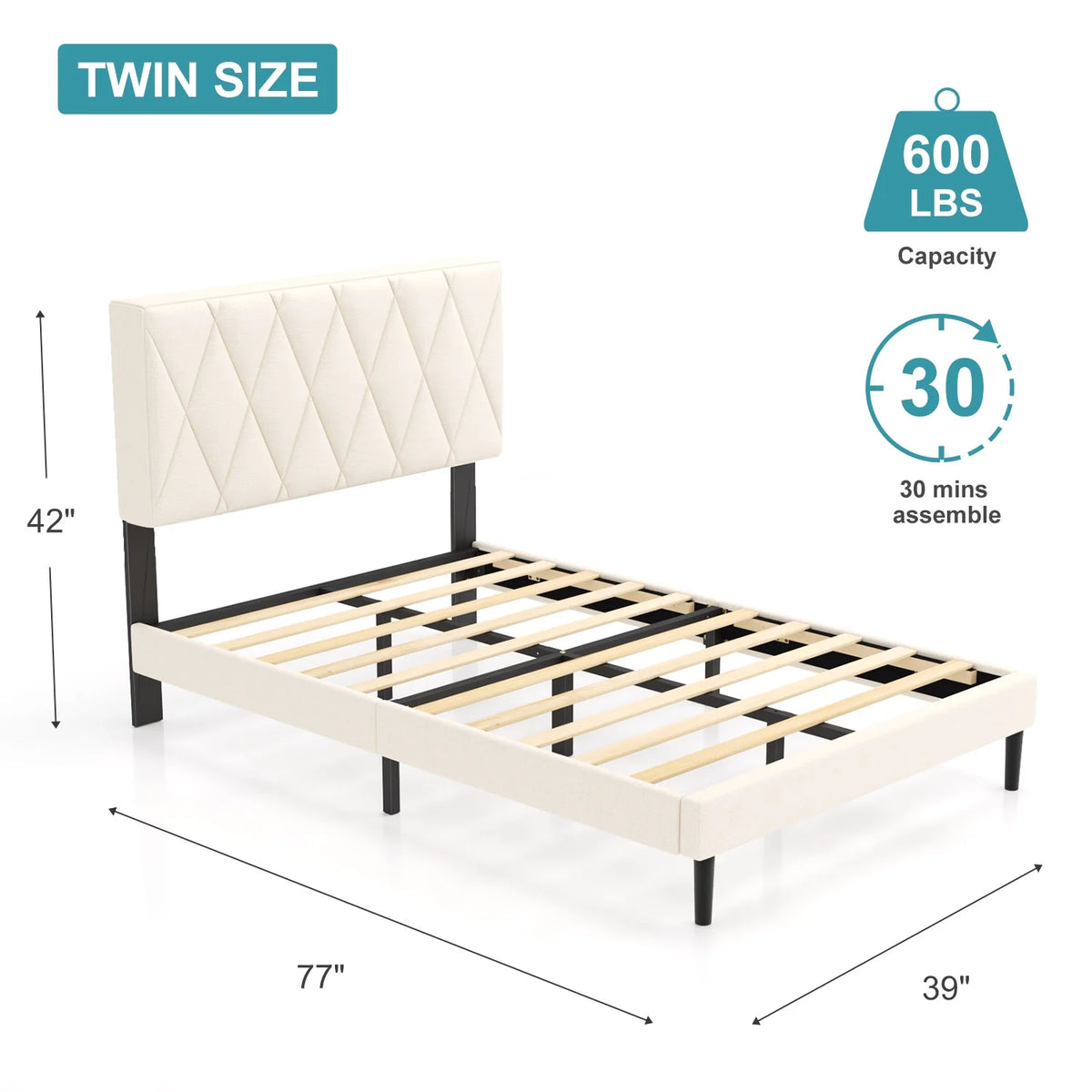 Queen Size Platform Bed with Upholstered Headboard Y873