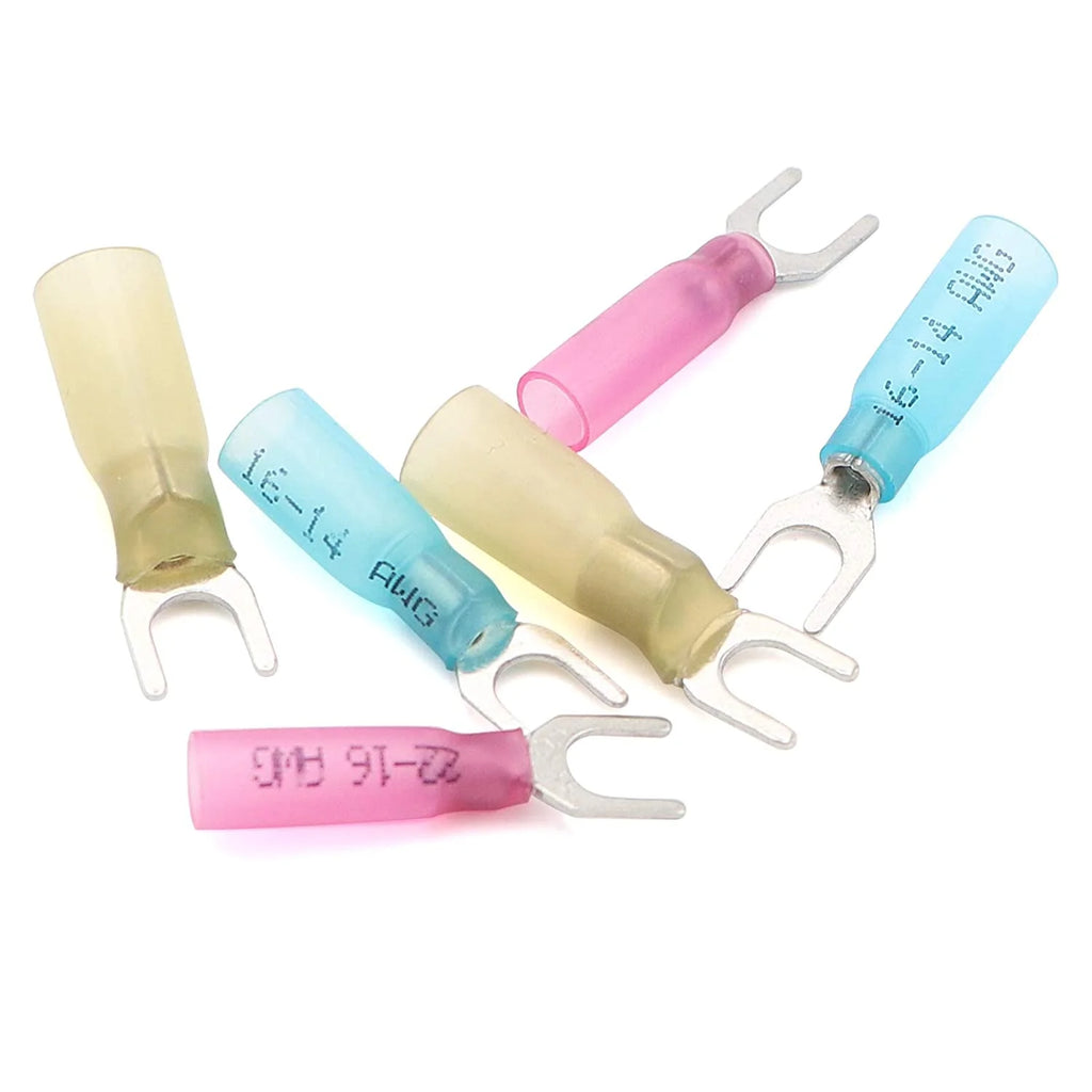 100 PCS Insulated Heat Shrink Fork Terminals #10 Quick Disconnect Electrical Crimp Connector O513