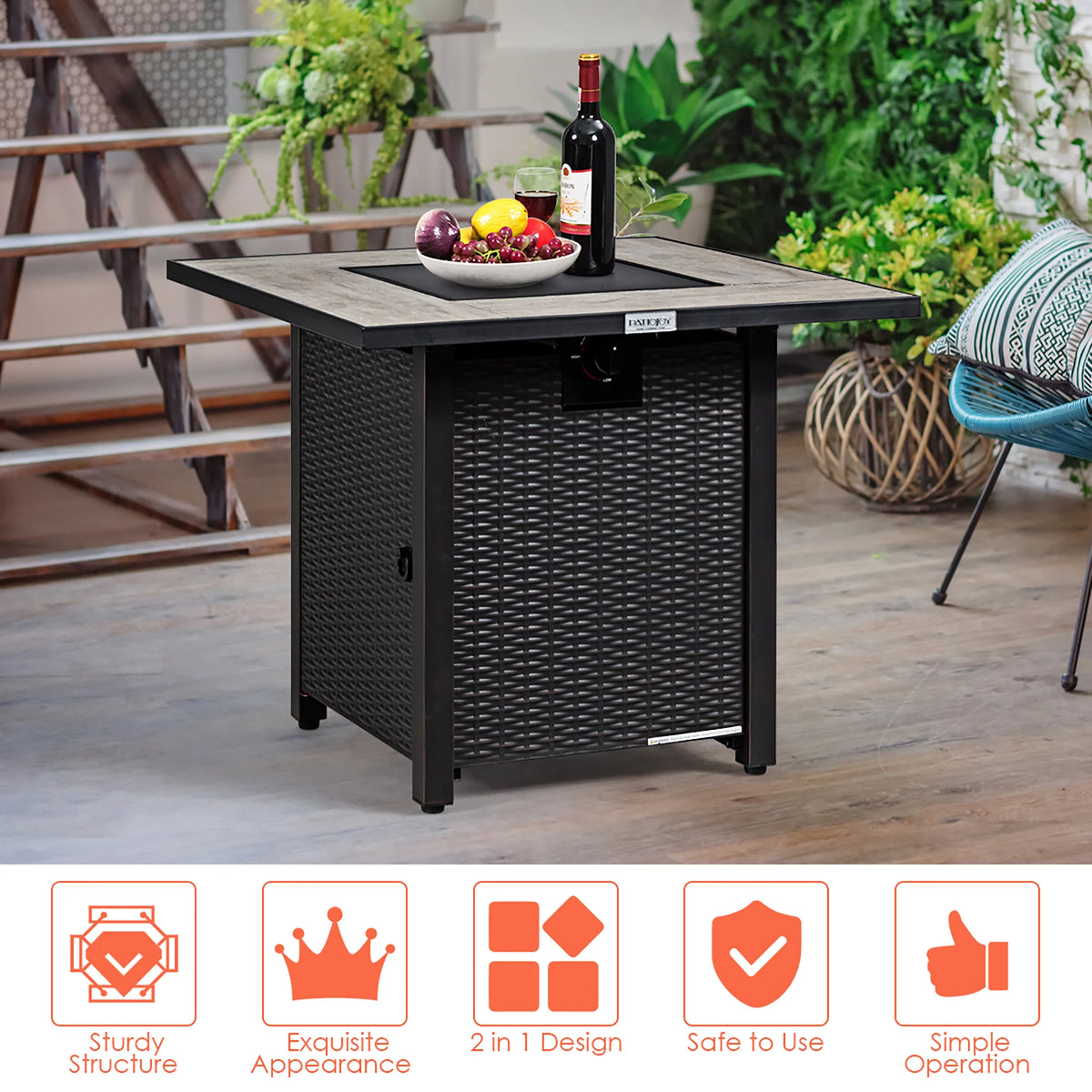 30'' Square Propane Gas Fire Pit Table 50,000 BTU with Cover L926