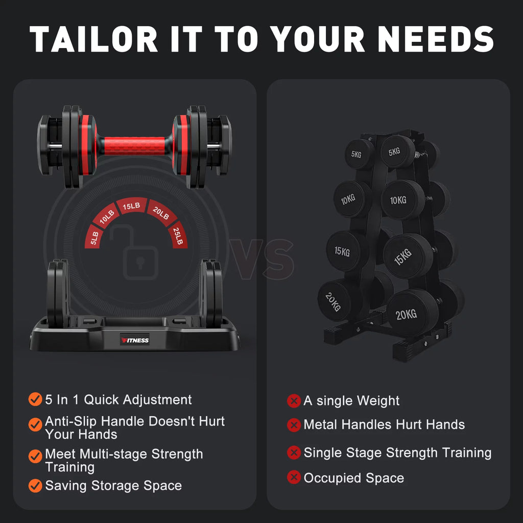 Adjustable Dumbbells Set with Tray, Black K416256