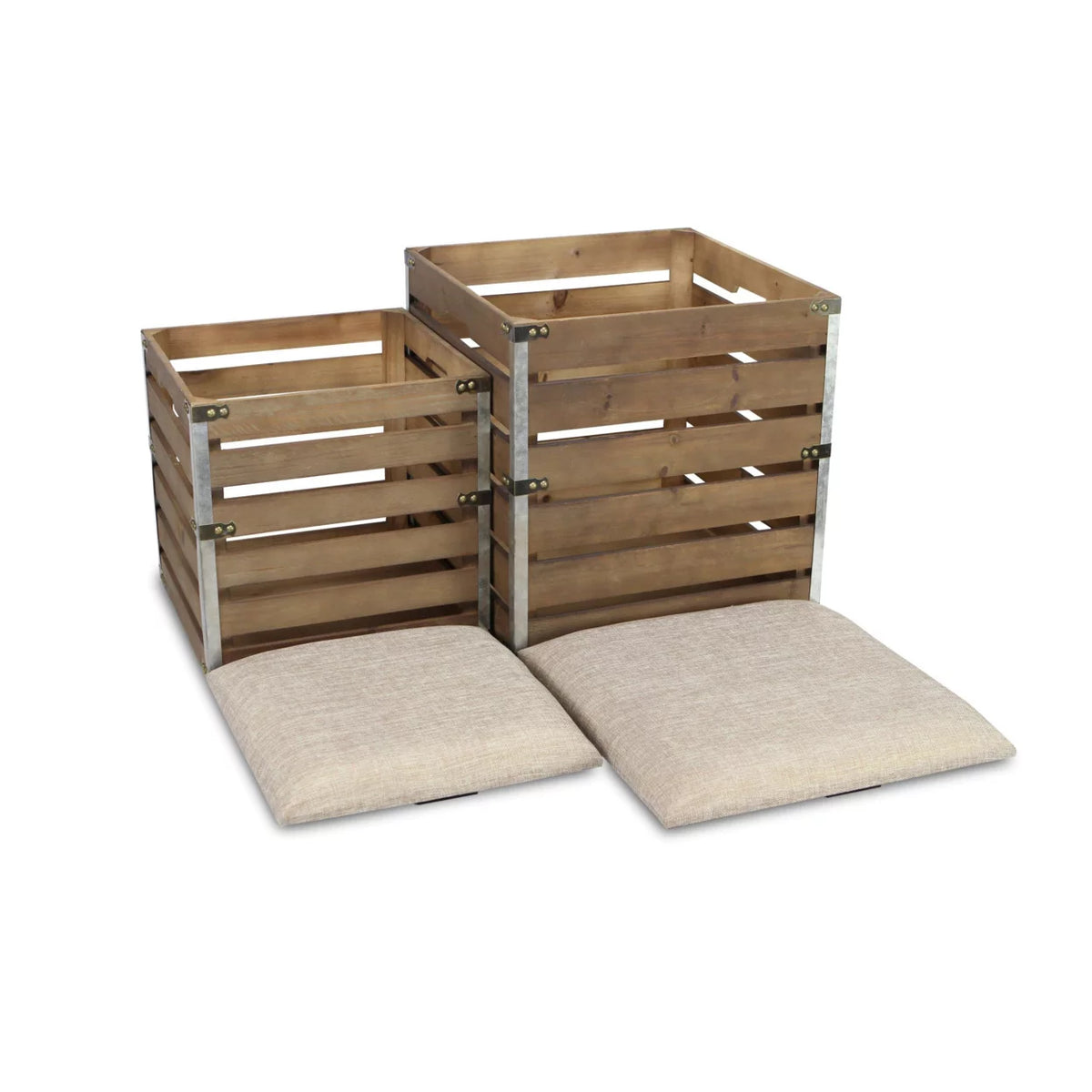 Wood Slat Storage Bench with Cushioned Lid Set Of 2 E58745