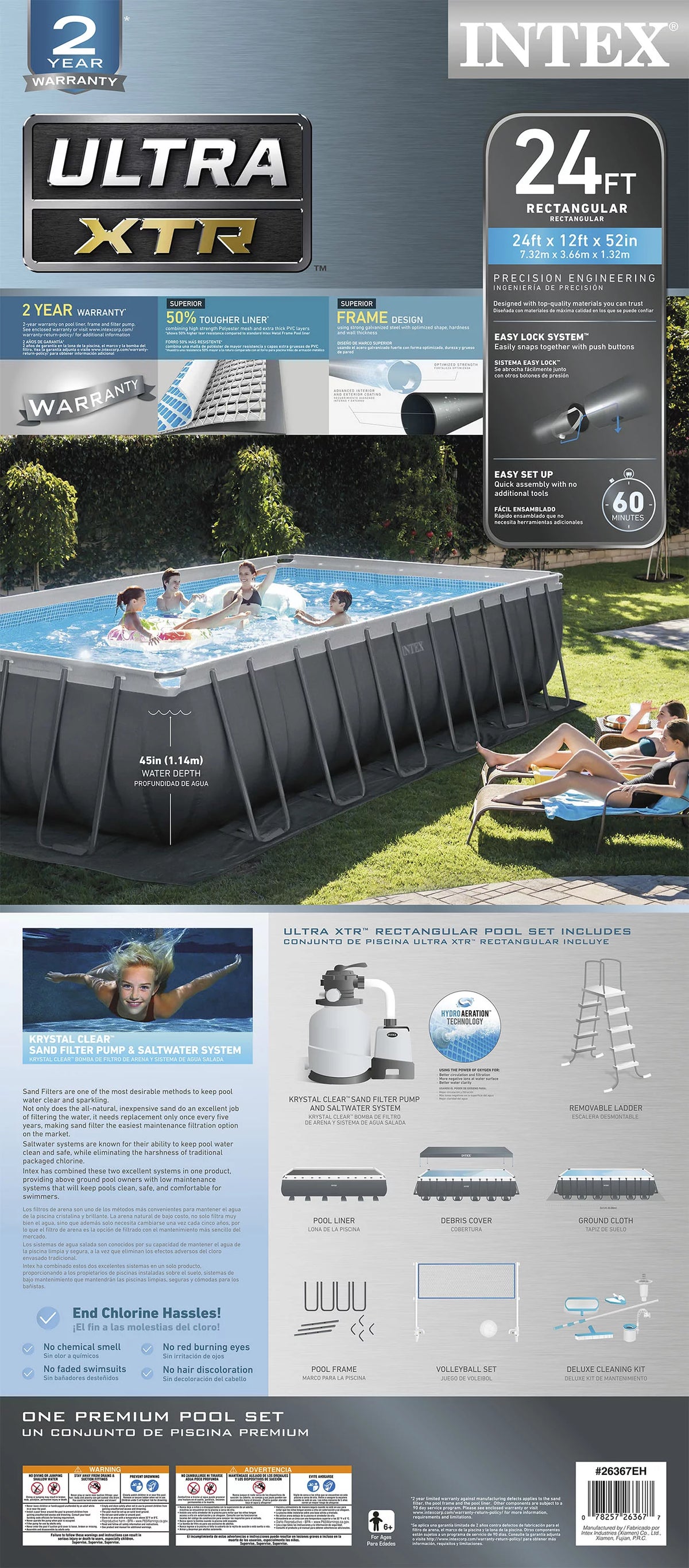 24' x 12' x 52 Frame Swimming Pool Z617