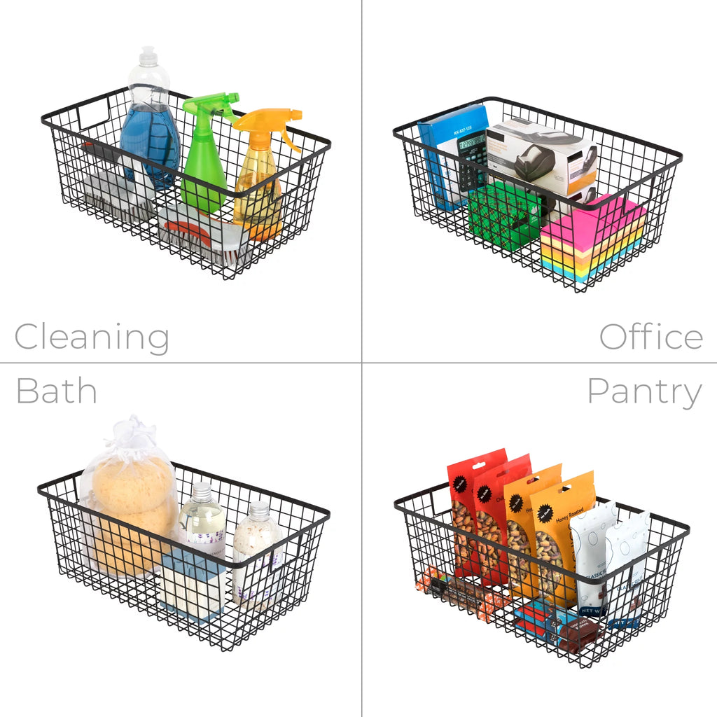 Black Set of 4 Nestable Basket Organizer with Handles V254240