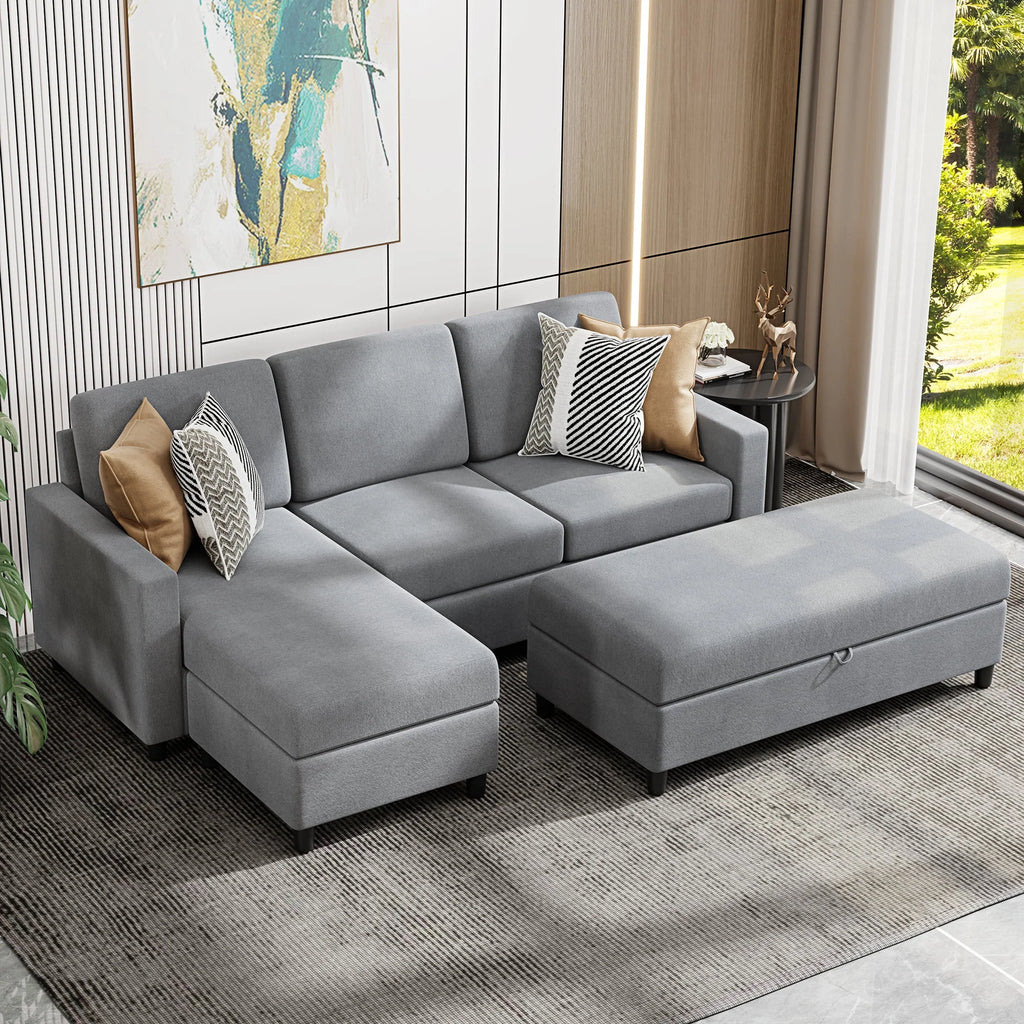 L-Shaped Convertible Sectional Sofa Linen Fabric R29007