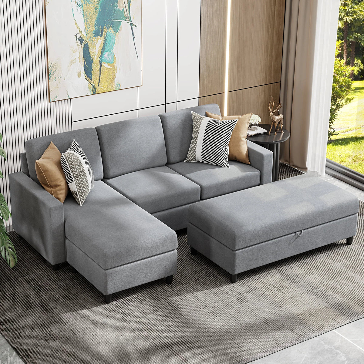 L-Shaped Convertible Sectional Sofa Linen Fabric R29007