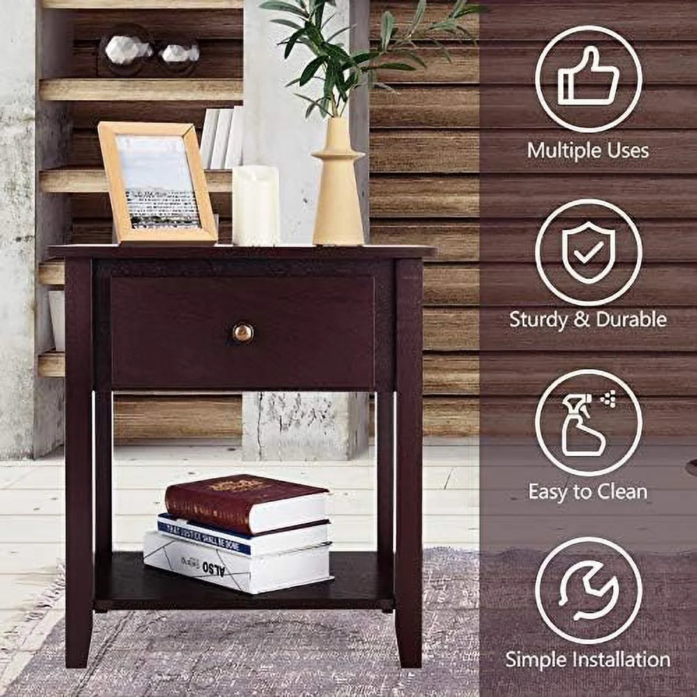 End Table with Drawer and Solid Wood Legs D98393