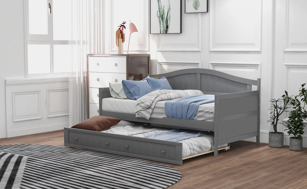 Grey Double Wooden Sofa Bed with Roller E290602