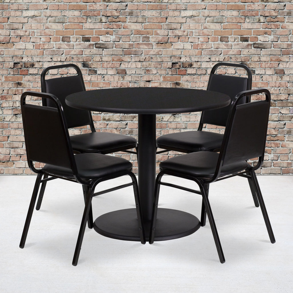 Black 36'' Round Laminate Table Set with 4 Banquet Chairs L433524