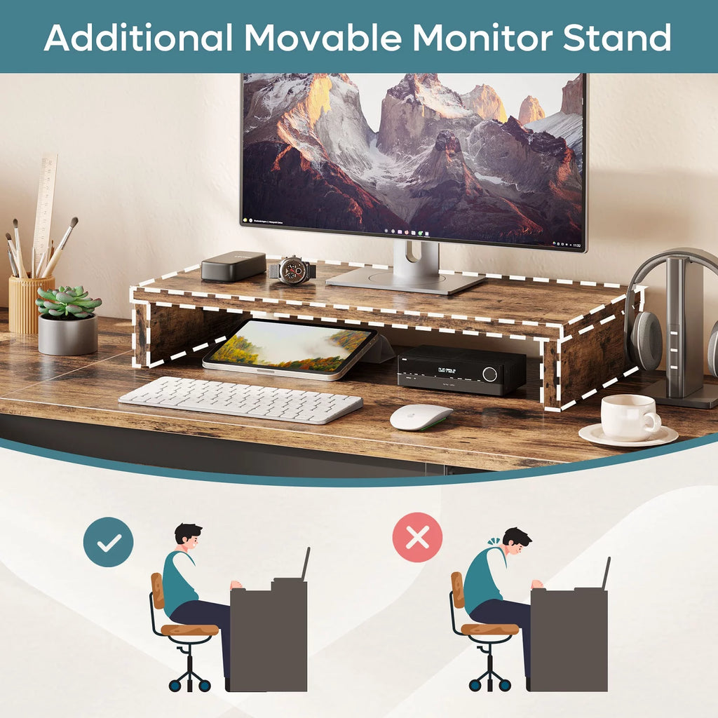 55 inch L-Shaped Lift Top Computer Desk with Storage B4391