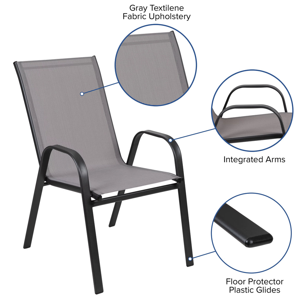 5 Piece Outdoor Patio Dining Set with Tempered Glass Table and 4 Gray Stack Chairs G6222