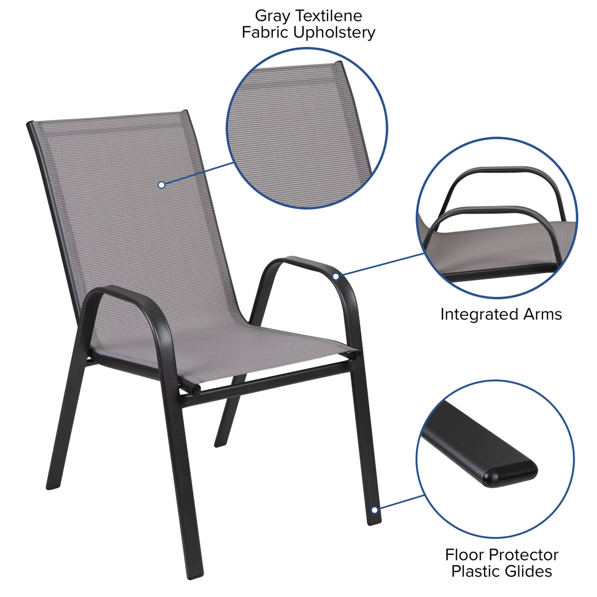 5 Piece Outdoor Patio Dining Set with Tempered Glass Table and 4 Gray Stack Chairs G6222