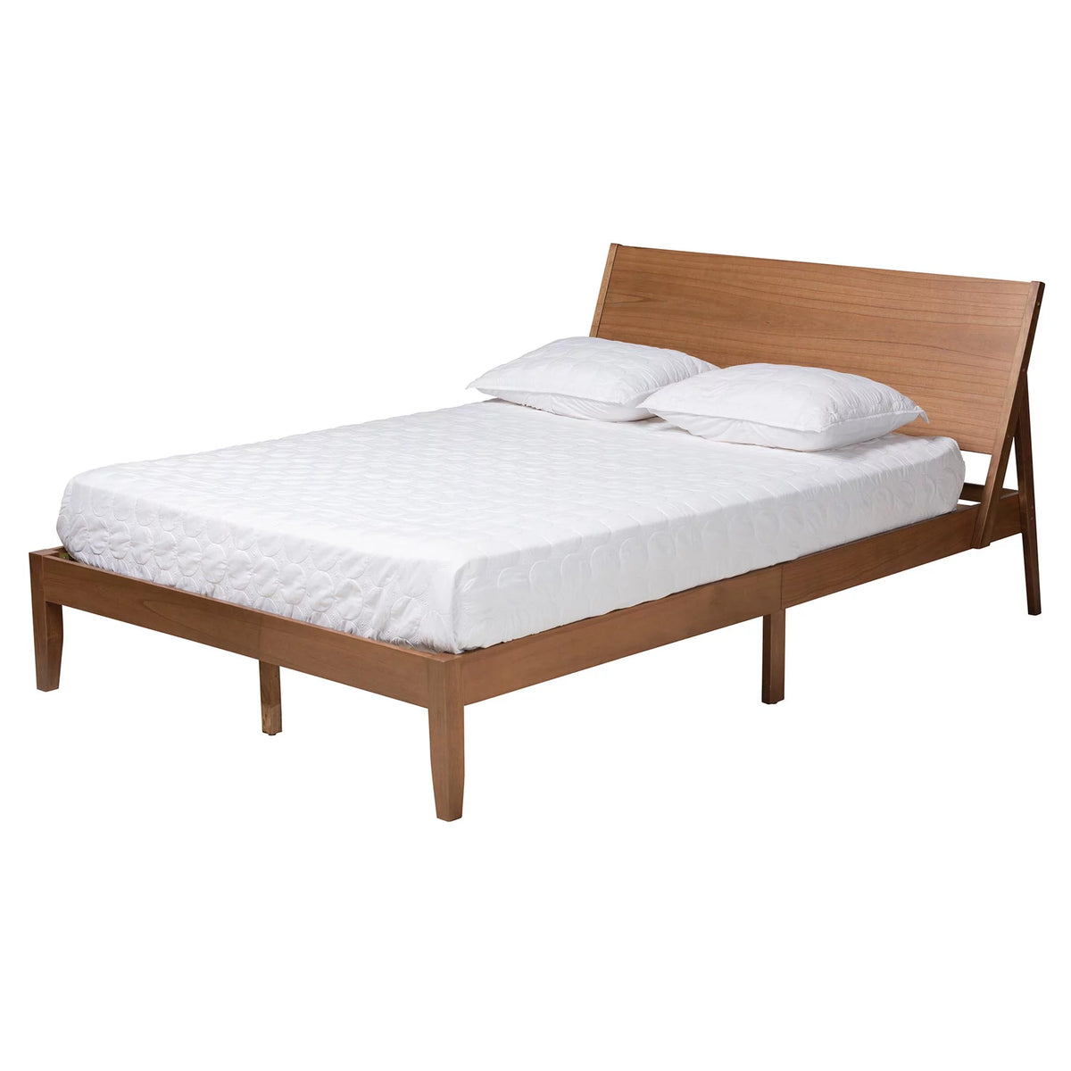 Walnut Brown Wood Queen Size Platform Bed T1484