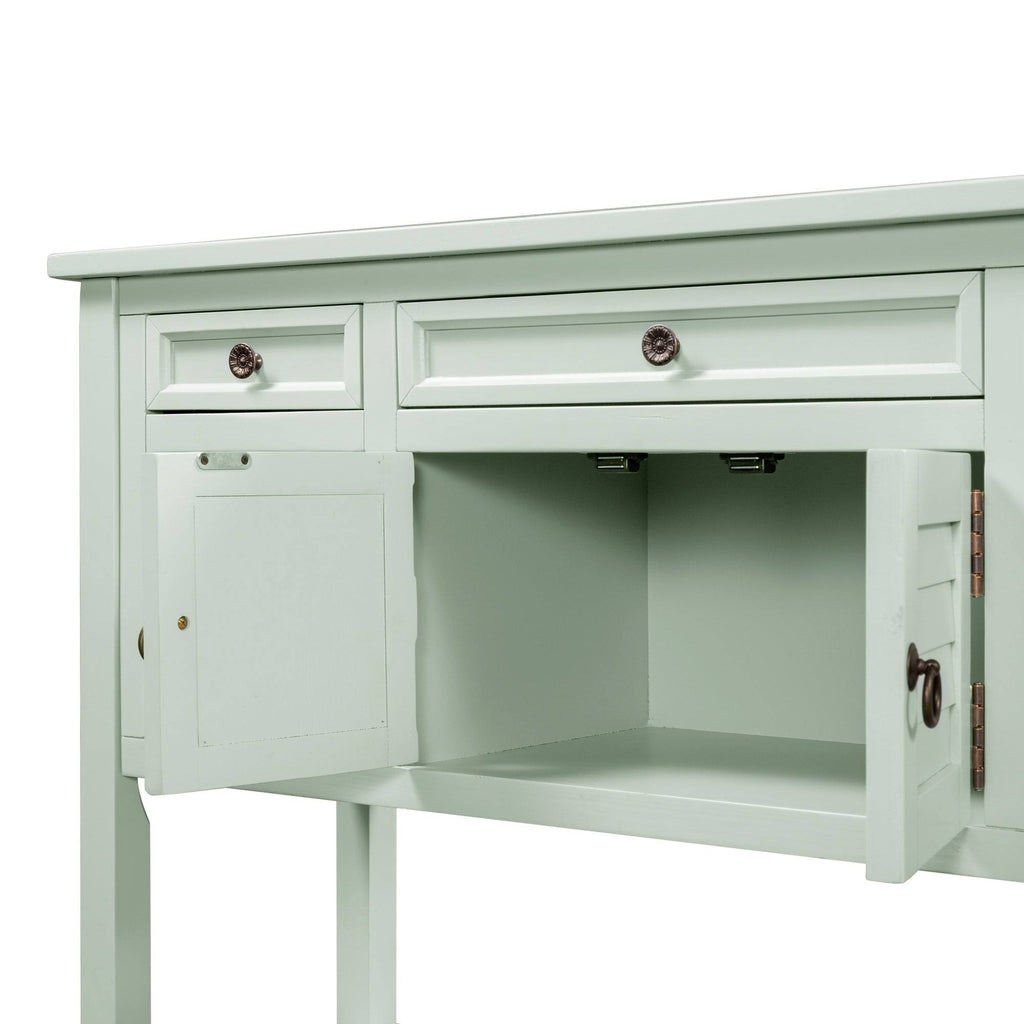 Light Blue Green Pine Console Table with 7 Drawers 1 Cabinet 1 Shelf L77747