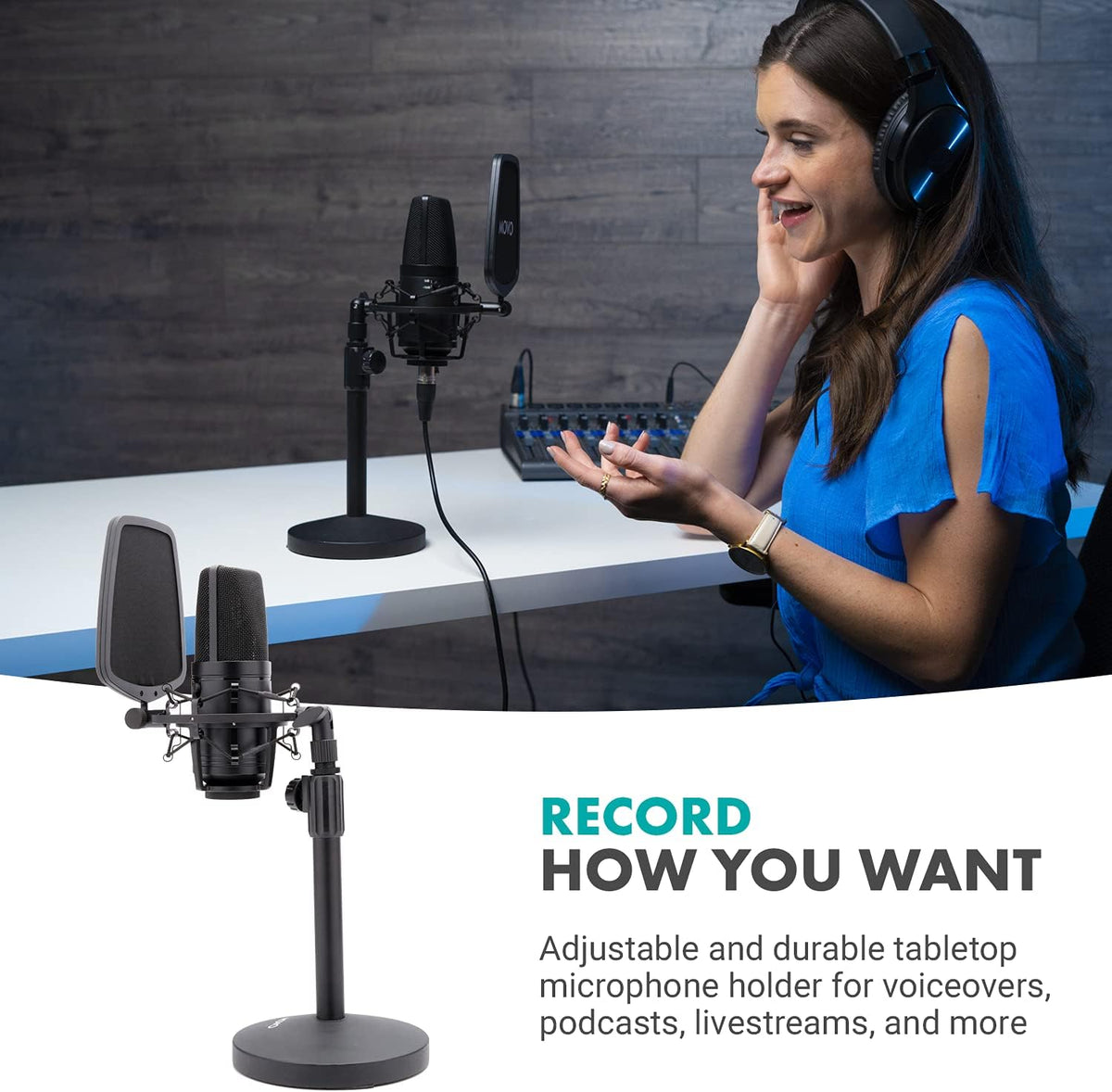 Studio Headphones with Microphone, Pop Filter, and Mic Stand K817343