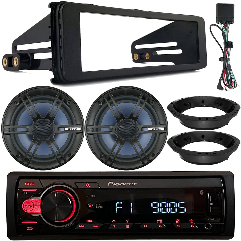 Single DIN Bluetooth USB AUX AM/FM Radio Receiver, 2x 6.5 120W Marine Speakers, Stereo Install Kit, Speaker Adapters P20997