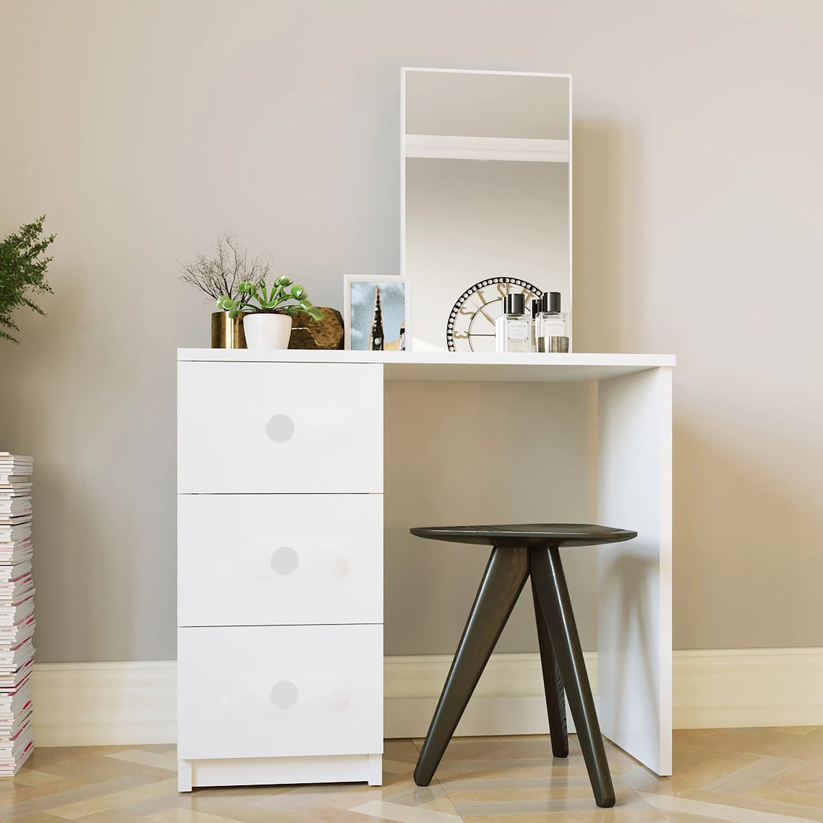 White 3 Drawer Vanity Table with Mirror O553508