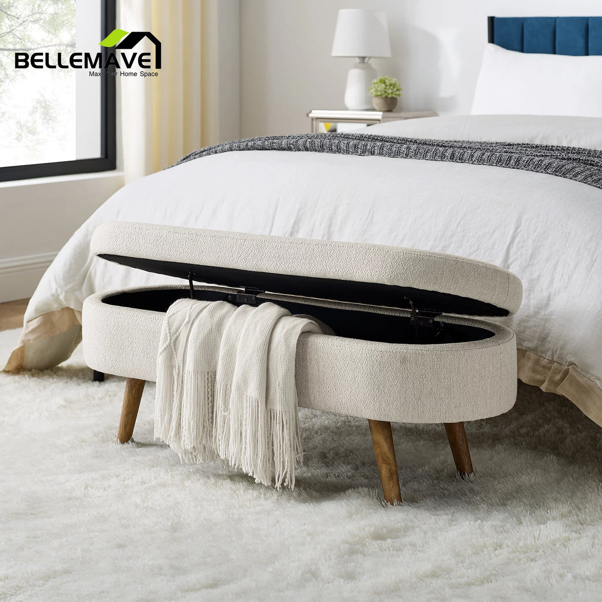 Beige Linen Upholstered Storage Ottoman C2315