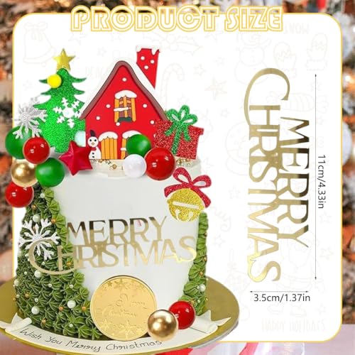 10Pcs Christmas Cake Toppers Acrylic Mirror Gold Silver X8137