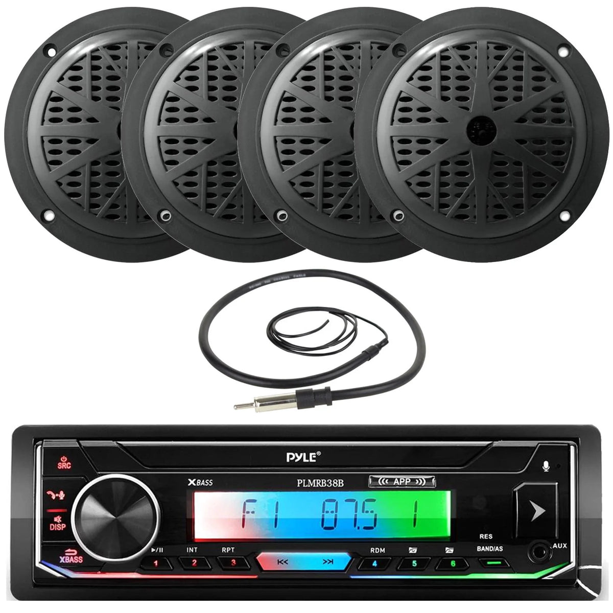 Single DIN Bluetooth Marine Stereo Receiver with 2 Pairs of 5.25'' Waterproof Marine Speakers H712