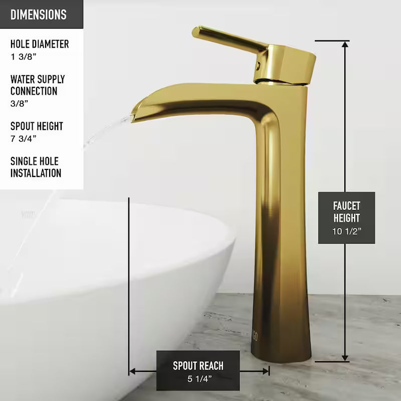 Single Handle Bathroom Vessel Faucet Matte Brushed Gold V1409